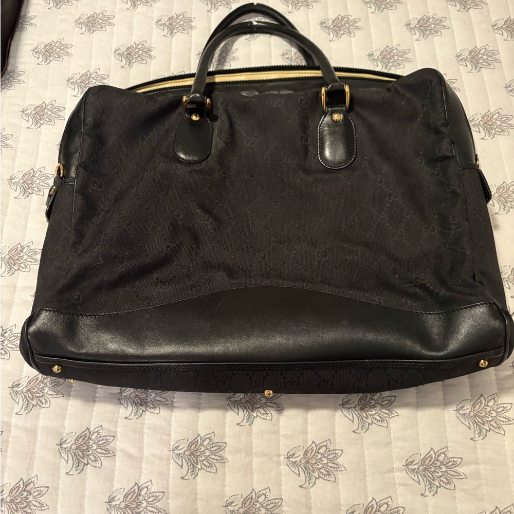 Genuine Gucci Black Cloth and  Leather Women’s Briefcase